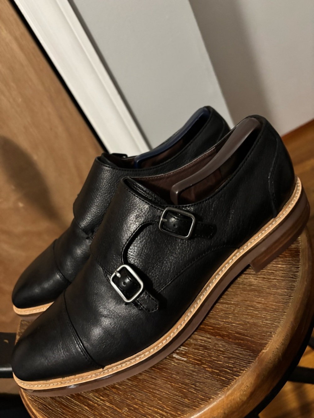Men's Black Double Monk Strap Leather Oxfords